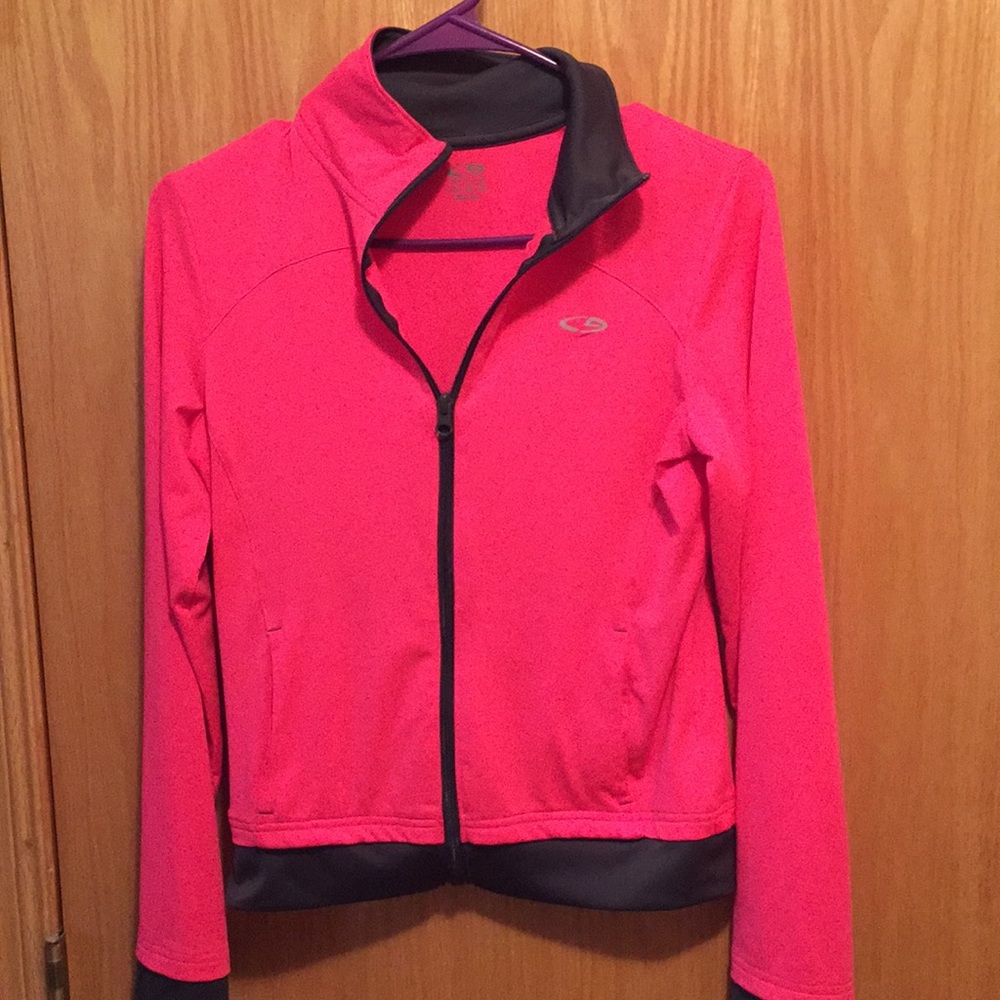 Girls athletic, light zip up jacket, pink/grey